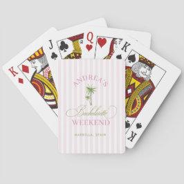 Retro Pink & Green Palm Tree Beach Bachelorette Spielkarten