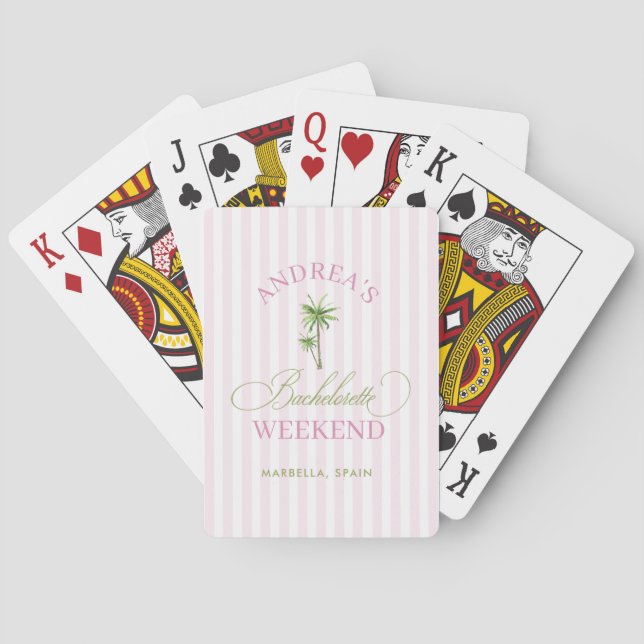 Retro Pink & Green Palm Tree Beach Bachelorette Spielkarten (Rückseite)