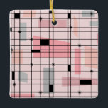 Retro Pink Grid and Starbursts Christmas Ornament<br><div class="desc">This customizable Retro Pink Grid and Starbursts Christmas Ornament is where vintage style meets modern day. It features a light pink background with kitschy, off kilter squares and rectangles in dove grey and three shades of pink. The whimsical blocks of color are overlayed and worked into some of the grid...</div>