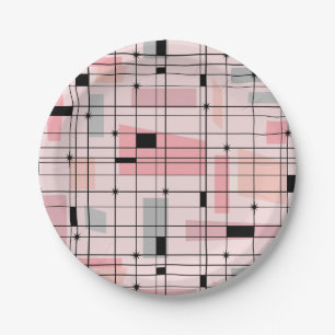 Retro Pink Grid und Sternexplosionen Paper Teller