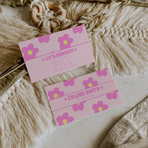 Retro Pink Groovy Blumen Boho Mädchenhaft Einzigar Visitenkarte