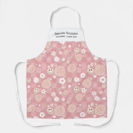 Retro Pink Groovy Checkered Hippie Individuelle Na Schürze