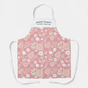 Retro Pink Groovy Checkered Hippie Individuelle Na Schürze