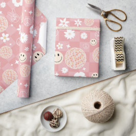 Retro Pink Groovy Checkered Hippie Muster Geschenkpapier