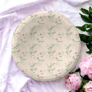 Retro-Pink-Grün-Y2K-Blumenmuster der 70er Jahre Pappteller