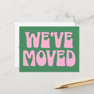 Retro Pink Grüne Minimalistische Umzug Neue Adress Postkarte