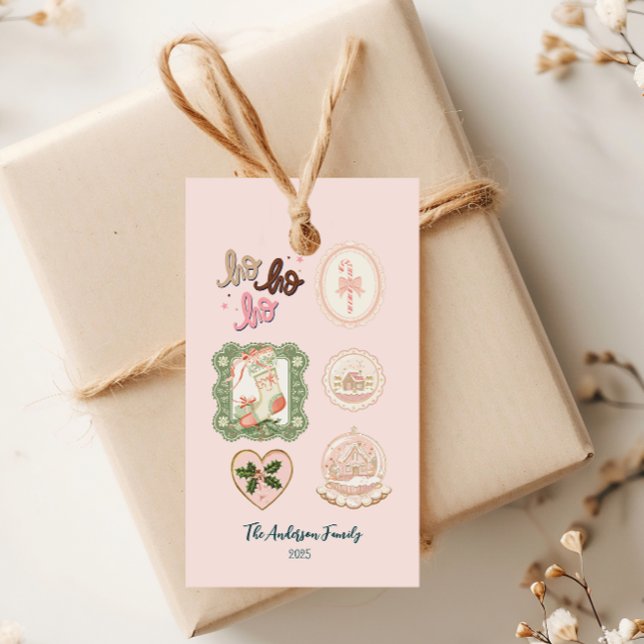Retro Pink Grüne Weihnachten Geschenkanhänger (Von Creator hochgeladen)