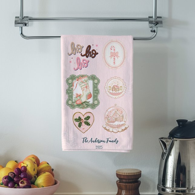 Retro Pink Grüne Weihnachten Geschirrtuch (Von Creator hochgeladen)