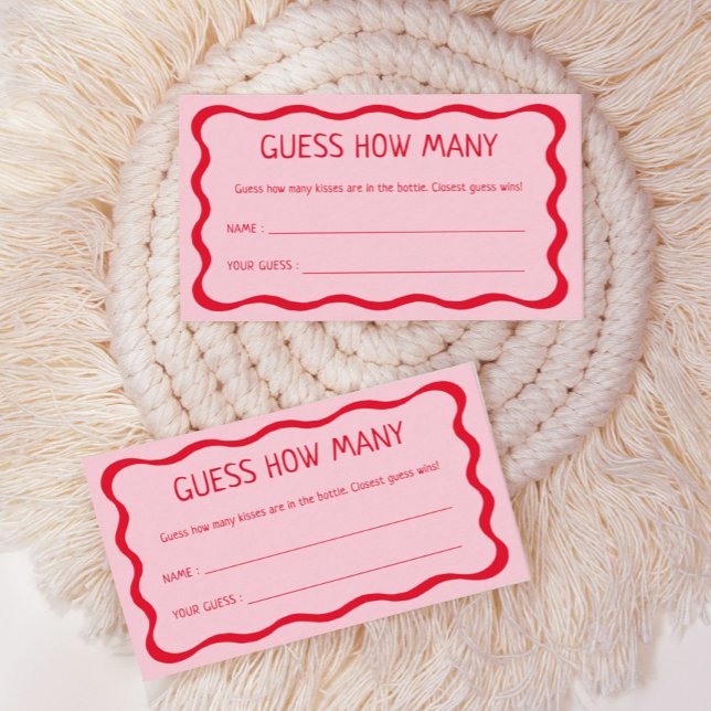 Retro Pink Guess Wie viele Kisses Game Begleitkarte (Von Creator hochgeladen)
