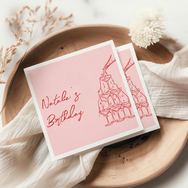 Retro Pink Hand Dragon Champagner Tower Geburtstag Serviette (Von Creator hochgeladen)