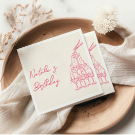 Retro Pink Hand Drawn Champagner Tower Fun Geburts Serviette