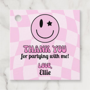 Retro Pink Happy Face Geburtstagsparty Fvor Tags Geschenkanhänger
