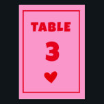 Retro Pink Heart Handwriting Wedding Tischnummer<br><div class="desc">Retro Pink Red Heart Handwriting Wedding Table</div>
