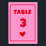 Retro Pink Heart Handwriting Wedding Tischnummer<br><div class="desc">Retro Pink Red Heart Handwriting Wedding Table</div>