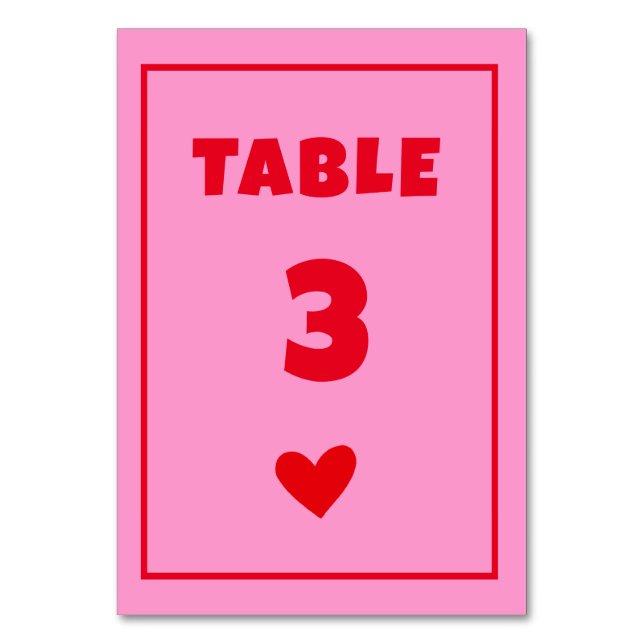 Retro Pink Heart Handwriting Wedding Tischnummer (Vorderseite)