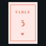 Retro Pink Heart Handwriting Wedding Tischnummer<br><div class="desc">Retro Pink PeachyHandwriting Wedding Table</div>