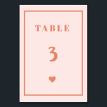 Retro Pink Heart Handwriting Wedding Tischnummer<br><div class="desc">Retro Pink PeachyHandwriting Wedding Table</div>