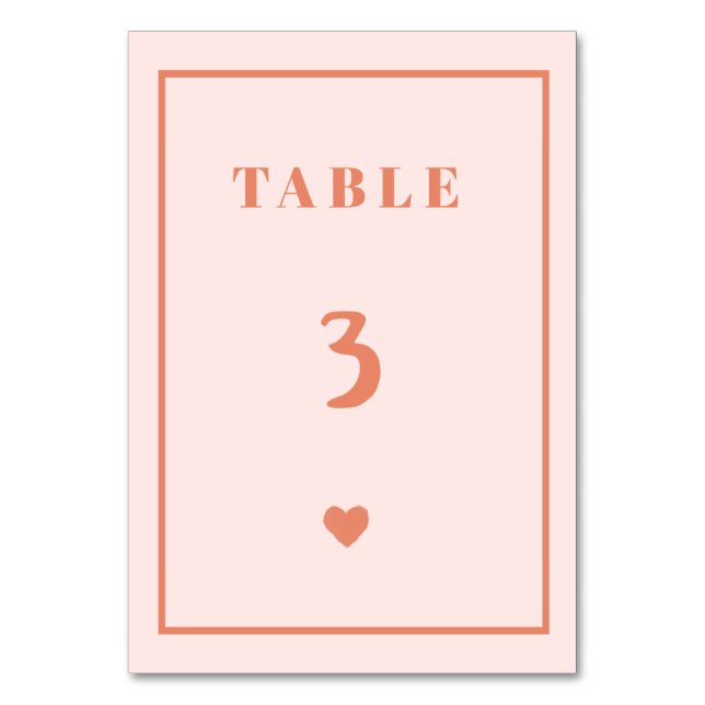 Retro Pink Heart Handwriting Wedding Tischnummer (Vorderseite)