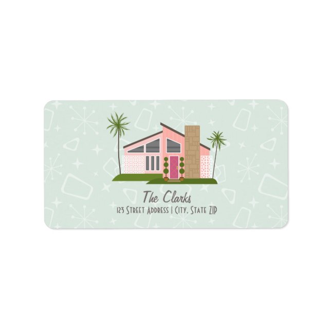 Retro Pink House Address Label Adressaufkleber (Vorne)