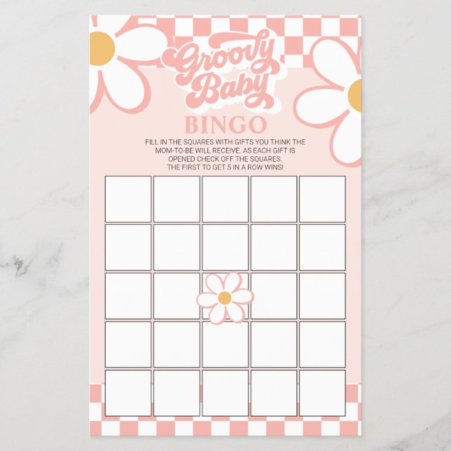 Retro Pink Karo daisy Baby Dusche Bingo Flyer (Vorne)
