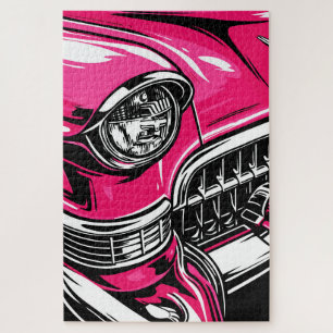 Retro Pink Klassiker Auto Front Pop Art Illustrati