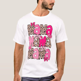 Retro Pink Leopard Mama Design with Coquette Bows T-Shirt