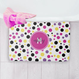 Retro Pink Lila Monogram Polka Dots Badematte