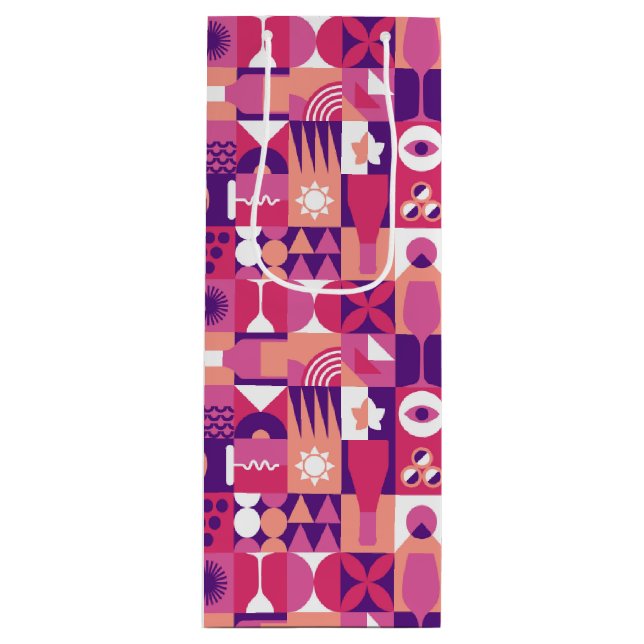 Retro Pink Lila Wine Bauhaus Muster Geschenktüte Für Weinflaschen (Vorderseite)