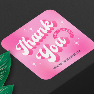 Retro-Pink-Logo Mädchenhaftes Geschäft Dankeschön  Quadratischer Aufkleber