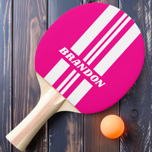 Retro Pink Lollipop Doppel-Rally-Streifen mit Name Tischtennis Schläger