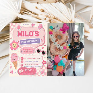 Retro Pink Mädchen Geburtstag Einladung