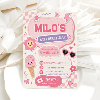 Retro Pink Mädchen Geburtstag Einladung