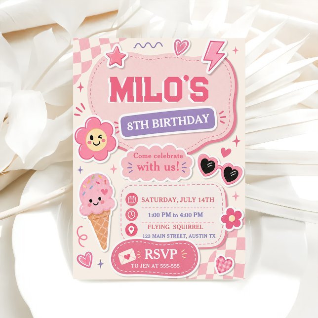 Retro Pink Mädchen Geburtstag  Einladung (Von Creator hochgeladen)