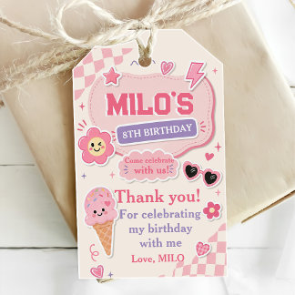 Retro Pink Mädchen Geburtstag Geschenkanhänger