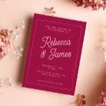 Retro Pink Magenta Fuchsia Wave Frame Wedding Einladung<br><div class="desc">Diese Einladungen für Hochzeitsfeiern sind eine kühne Wahl für moderne Paare. Sie sind mit einem inspirierten Retro-Schriftart für die Namen der Paare und einer kräftigen Farbpalette mit heißem Rosa, Fuchsia und einem kräftigen Magenta-Rosa ausgestattet. Dieses Hochzeitseinladungs-Design ist vollständig von Ihnen (Text und Farben) anpassbar und Teil einer Hochzeitsaufstellungssuite mit passenden...</div>