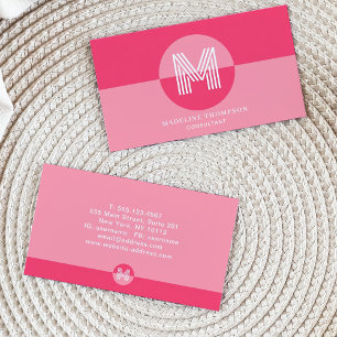 Retro Pink Magenta Geometric Modern Monogram Visitenkarte