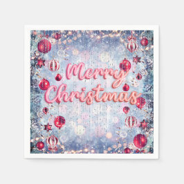 Retro Pink Merry Christmas Winter Wonderland Serviette