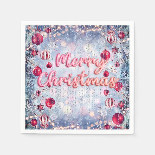 Retro Pink Merry Christmas Winter Wonderland Serviette (Vorderseite)