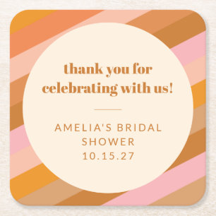 Retro Pink Orange Custom Brautparty Vielen Dank Rechteckiger Pappuntersetzer