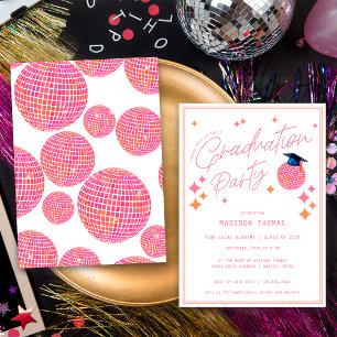 Retro Pink Orange Disco-Kugel Abschlussfeier Einladung