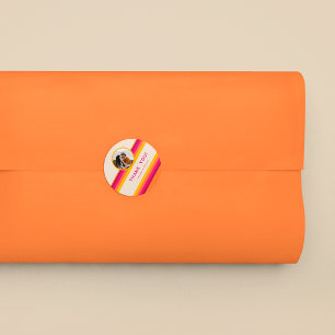 Retro Pink Orange Gelb Hochzeit Danke Runder Aufkleber