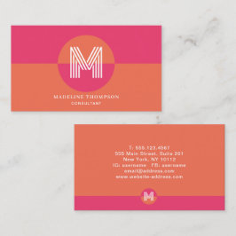 Retro Pink Orange Geometric Modern Monogram Visitenkarte