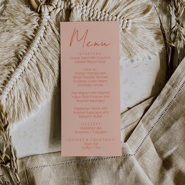 Retro Pink Orange Hand Written Wedding Menu (Créateur téléchargé)