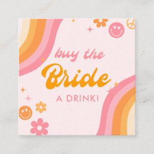 Retro Pink & Orange Kauf der Braut einen Drink Quadratische Visitenkarte