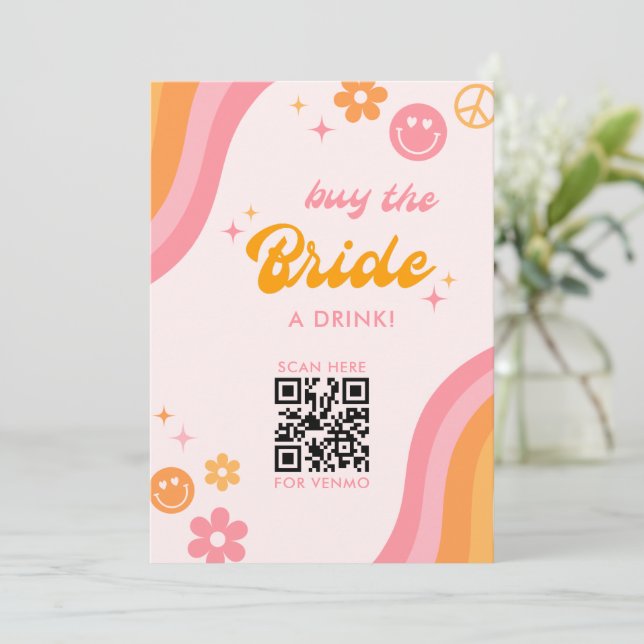 Retro Pink & Orange Kaufen Sie die Braut ein Geträ Einladung (Stehend Vorderseite)