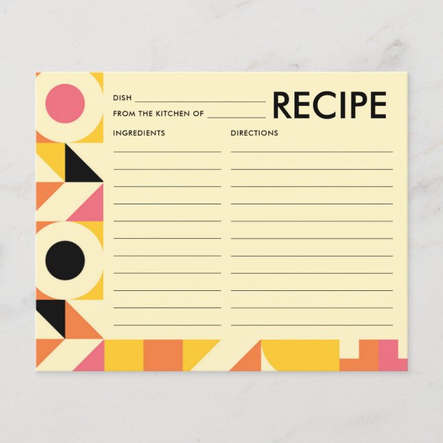 Retro Pink Orange Yellow Brautparty Rezeptkarte (Vorderseite)