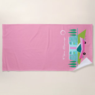 Retro Pink Palm Springs Beach Handtuch
