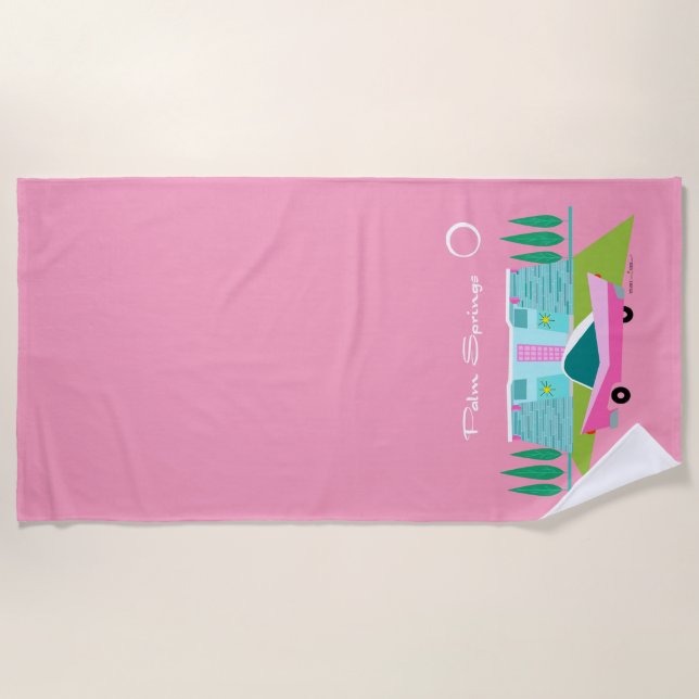 Retro Pink Palm Springs Beach Handtuch (Vorderseite)