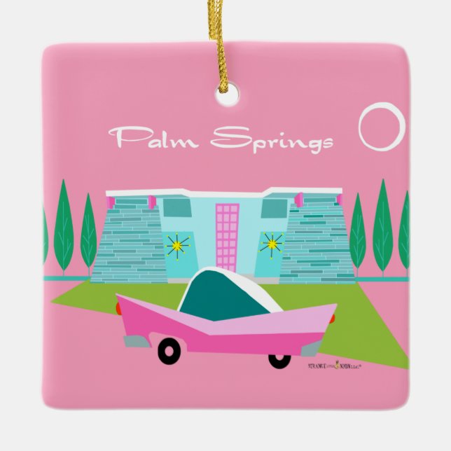  Retro Pink Palm Springs Ceramic Ornament (Vorderseite)