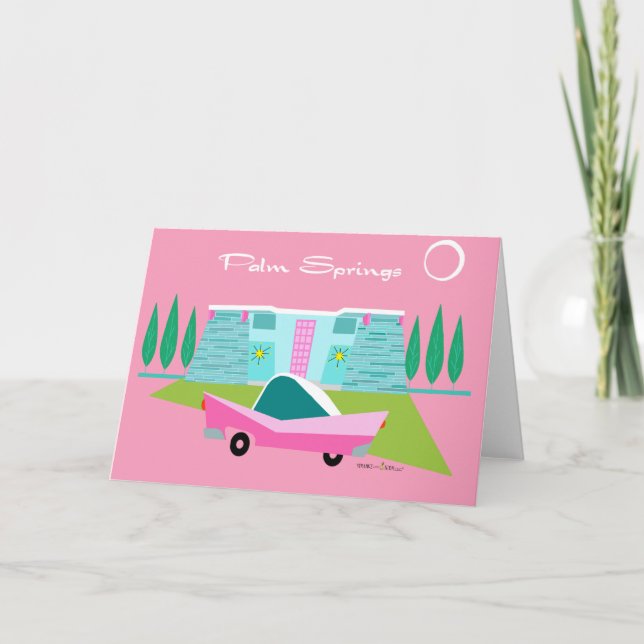 Retro Pink Palm Springs Faltkarte Karte (Vorderseite)